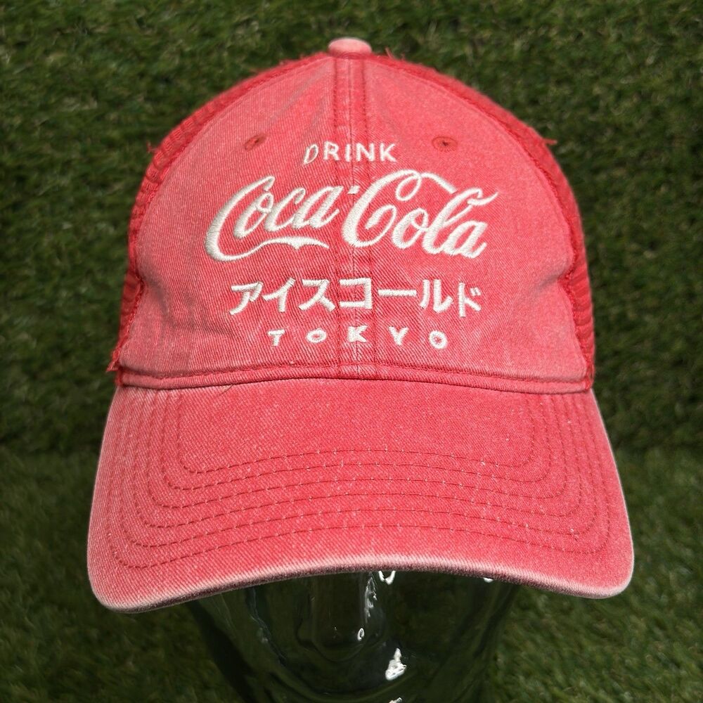 Coca-Cola Tokyo Japan Trucker Hat Red Mesh Cap Japanese Script Snapback